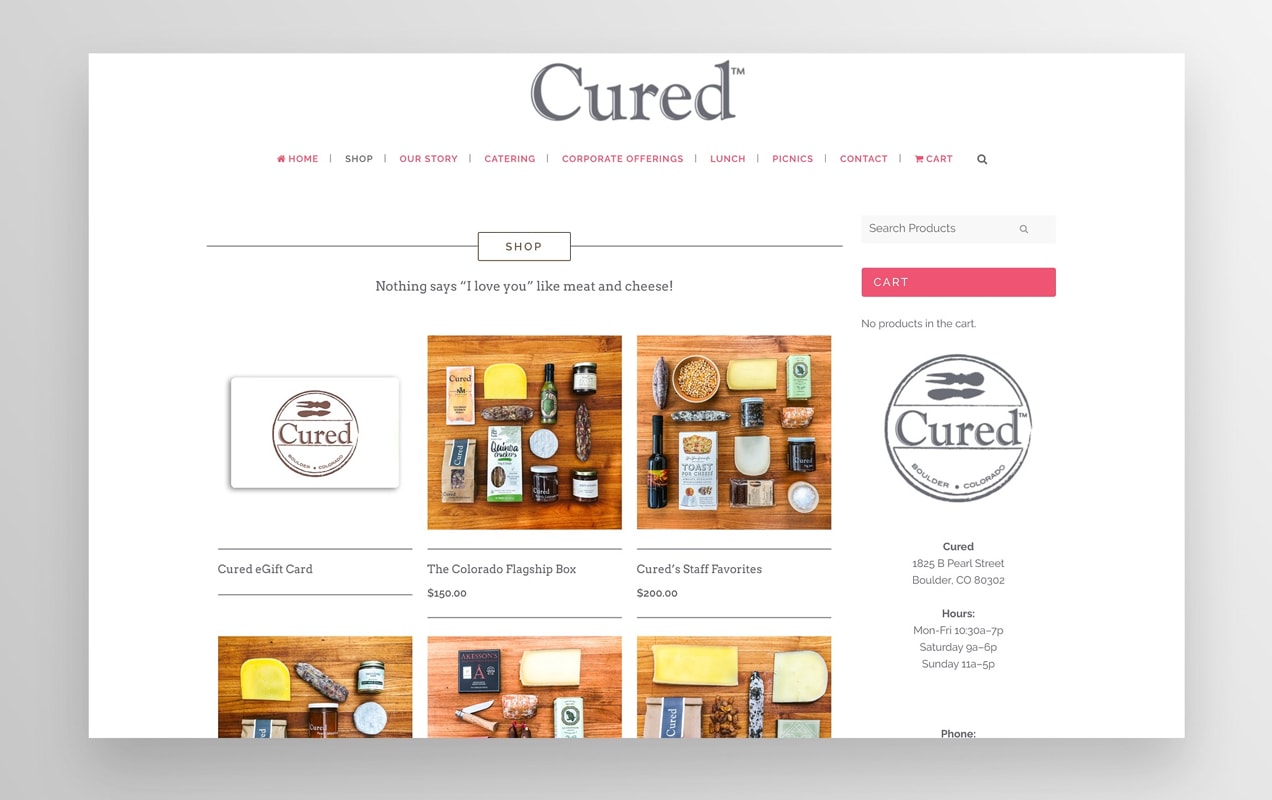 Cured Shop page listing products that they ship