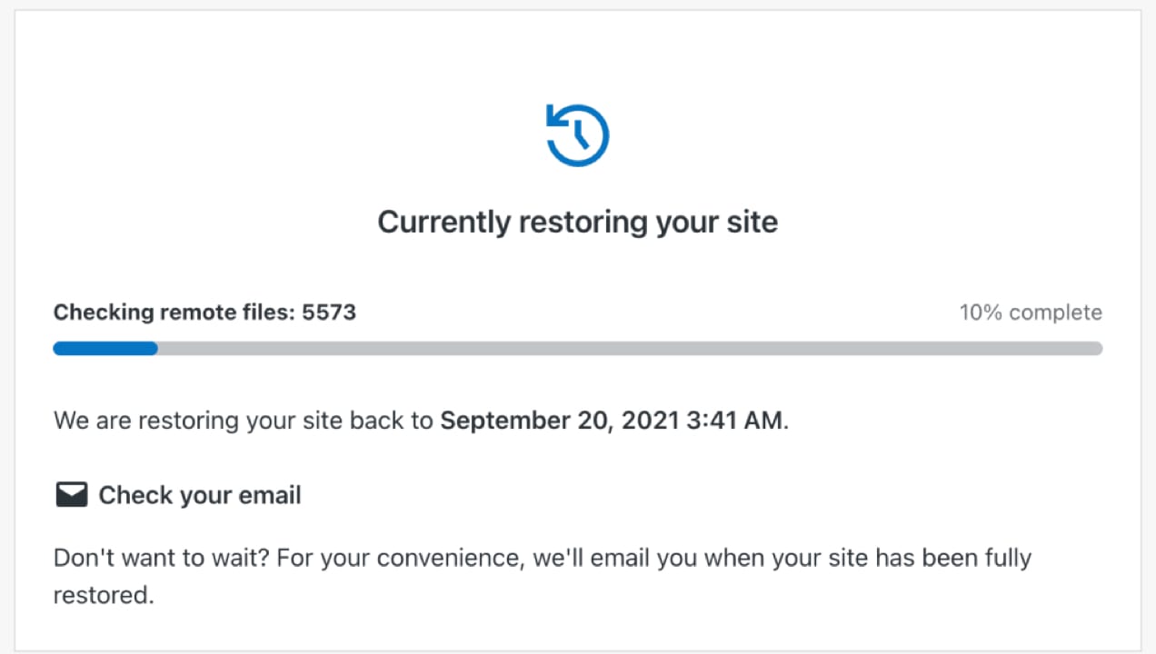 progress bar for site restoration