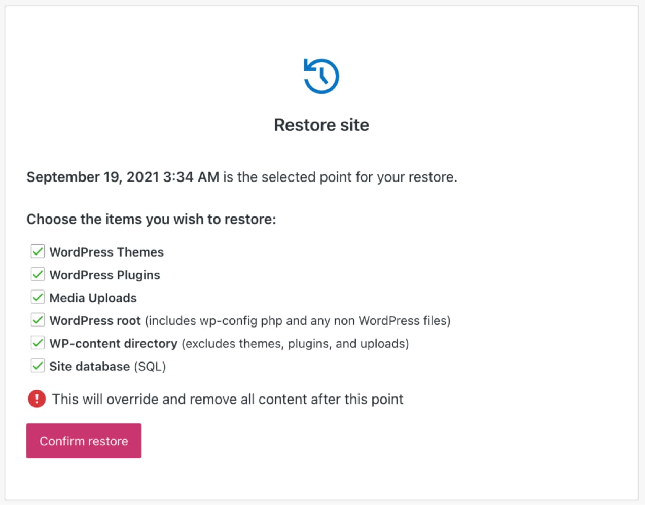 options for restoring a website backup