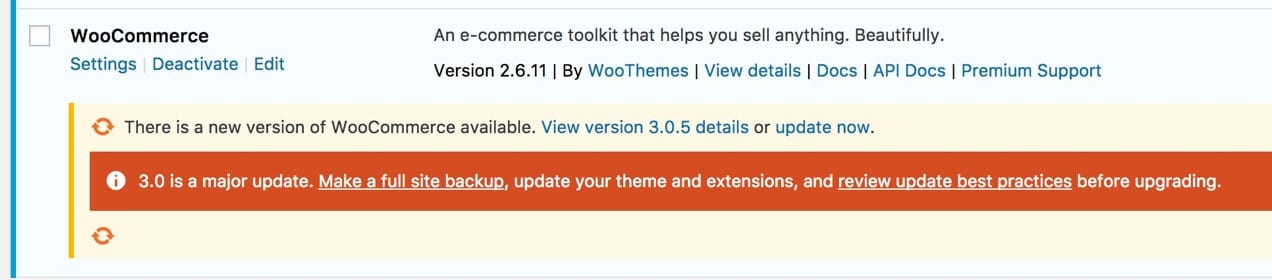 message to update WooCommerce