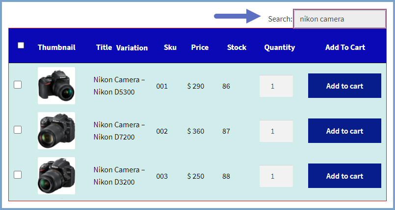 WooCommerce Variation Table