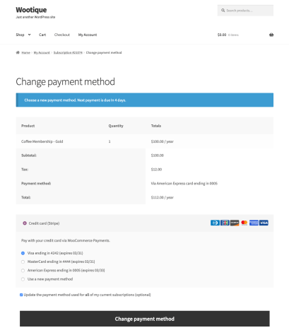Manage Payment Methods — Subscriptions Documentation - WooCommerce