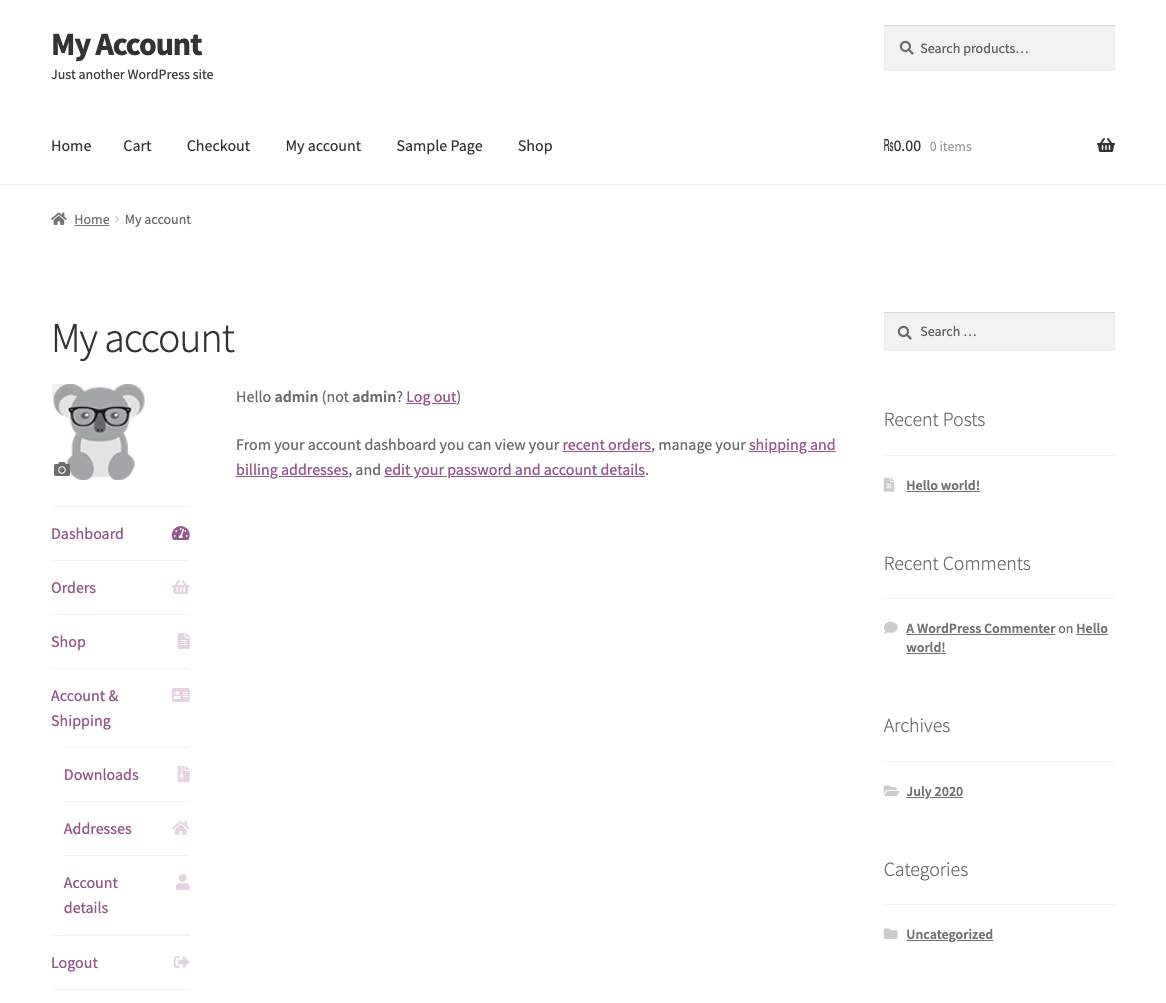 The My Account Page - WooCommerce