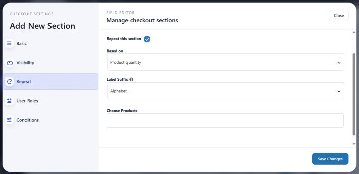 Repeat Section Settings