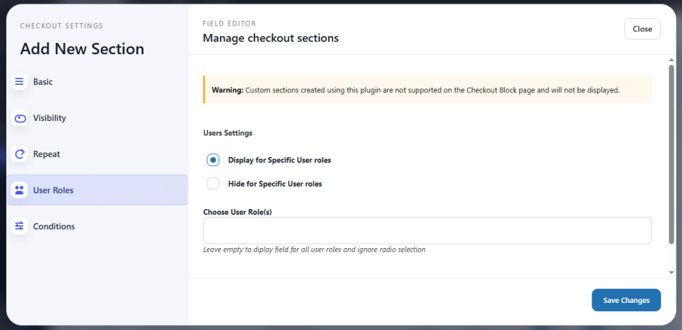 User Roles Settings