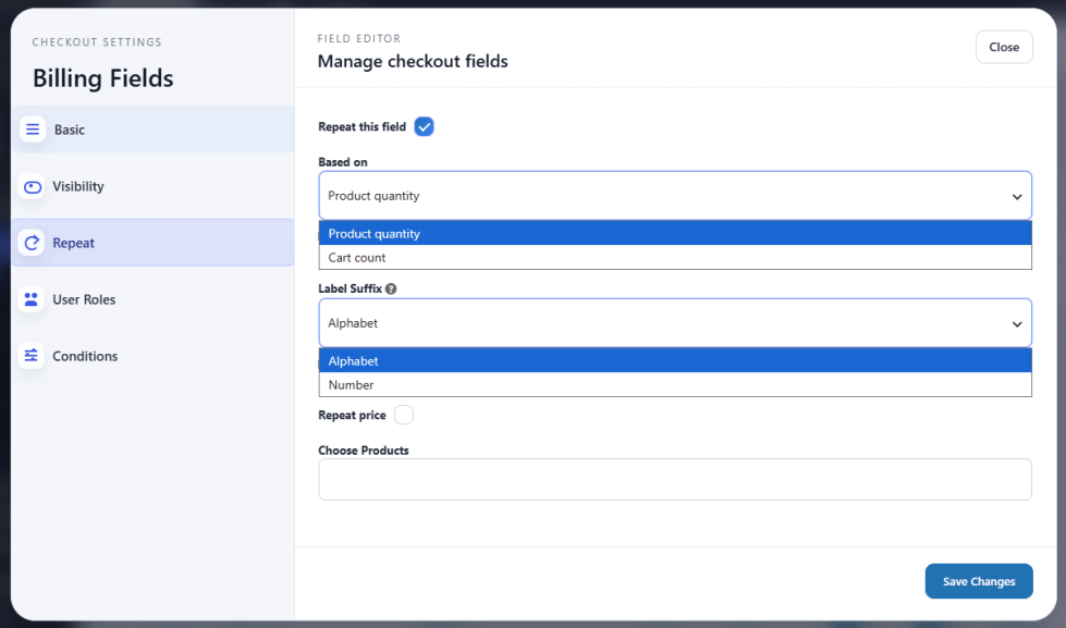 Repeat Field Settings
