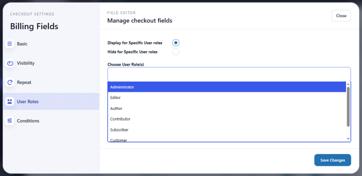 User Roles Settings