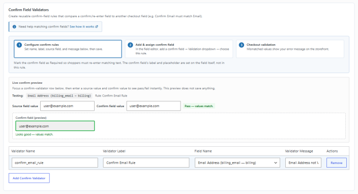Confirm Field Validators