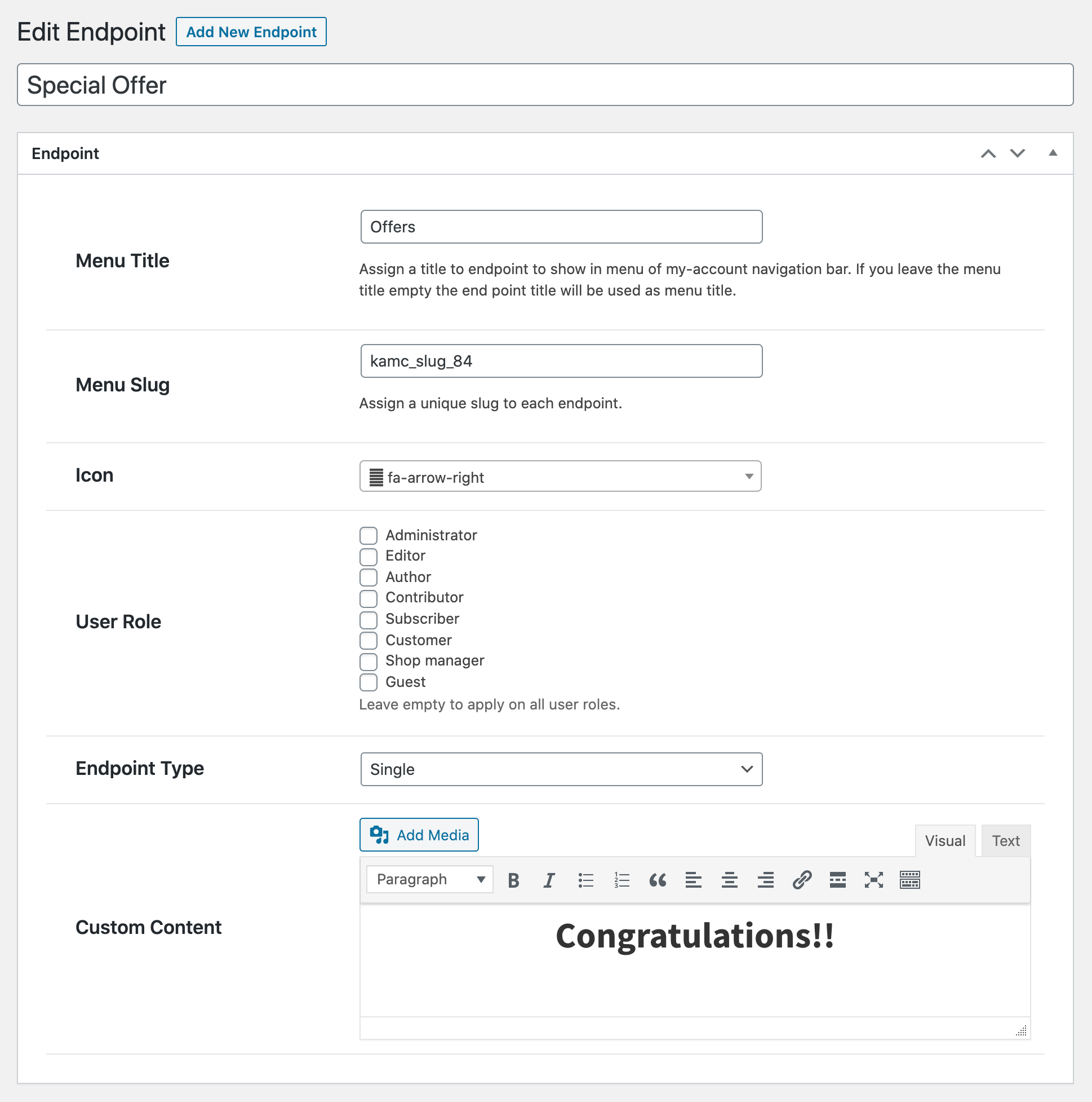 Woocommerce My Account Page Editor 