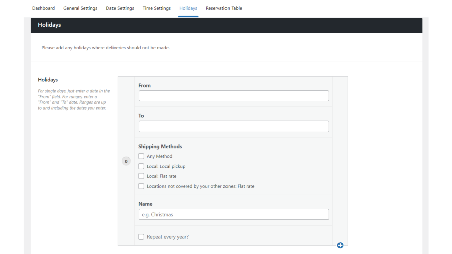 Flexible holidays and closed periods for WooCommerce delivery/pickup