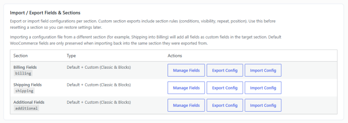 Import/Export Fields & Sections
