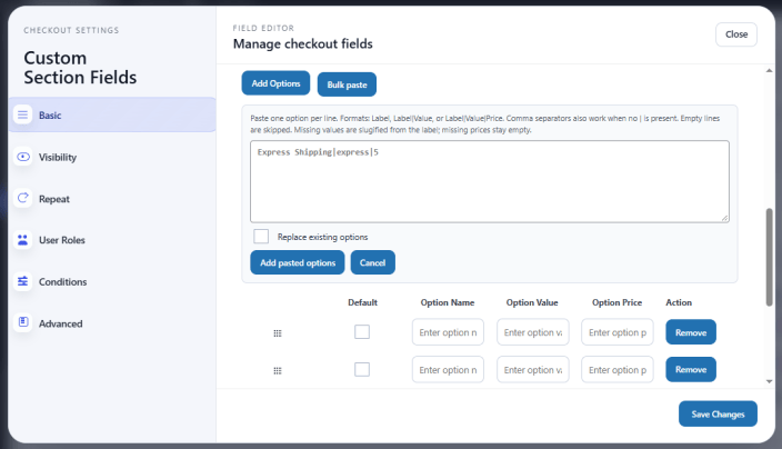 Option Manager for Select/Radio/Multiselect/Checkbox Group