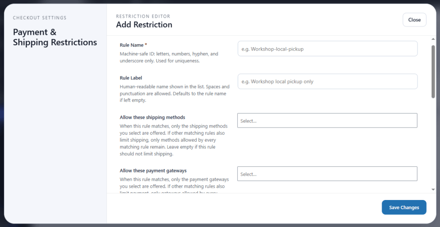 Restrict Payment Methods and Shipping Options at Checkout