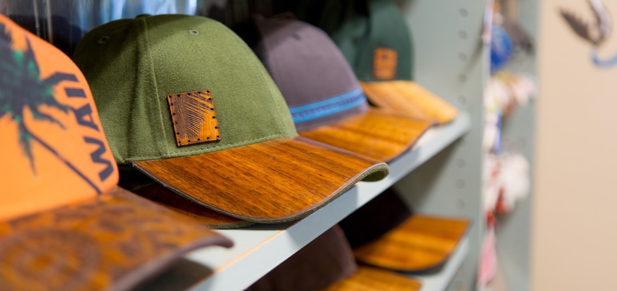 hats sitting on a shelf