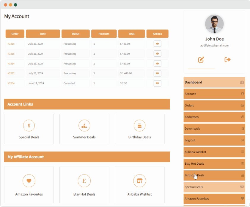 my account page customizer for woocommerce