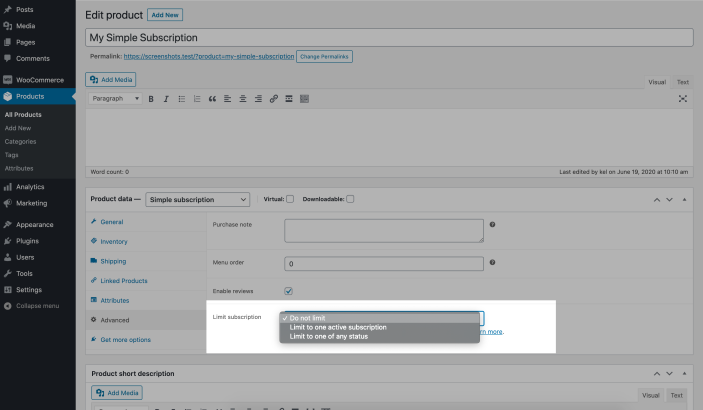 Limit Subscriptions Setting