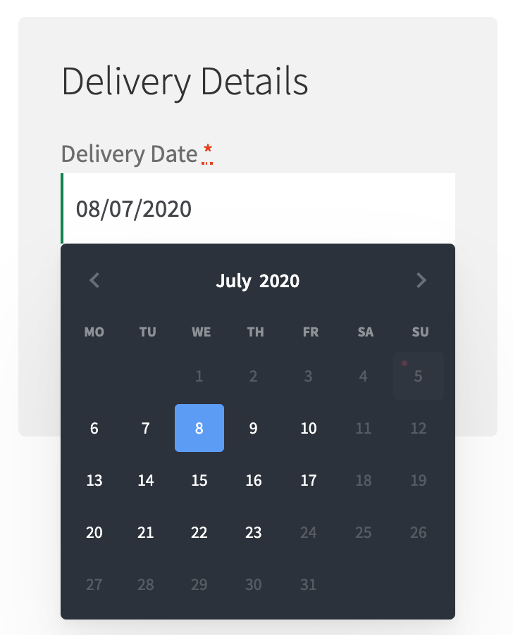 Modern calendar for delivery date in WooCommerce