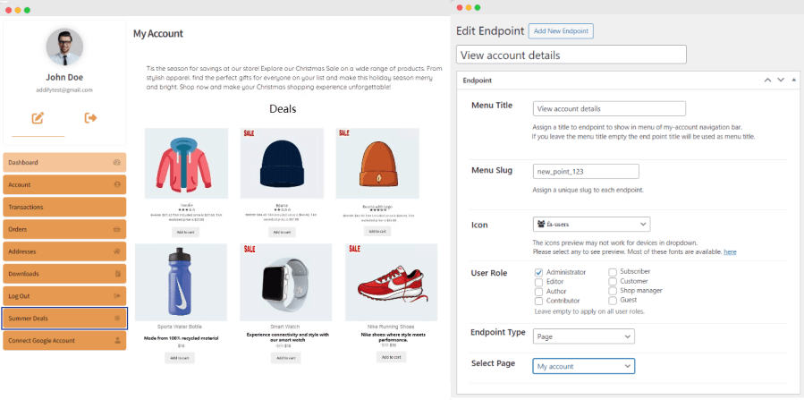 my account page customizer for woocommerce