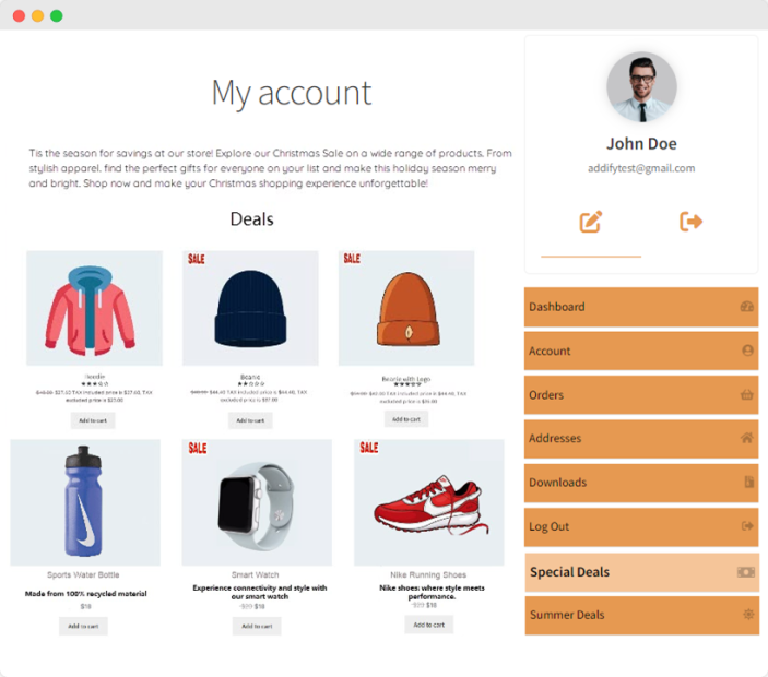 my account page customizer