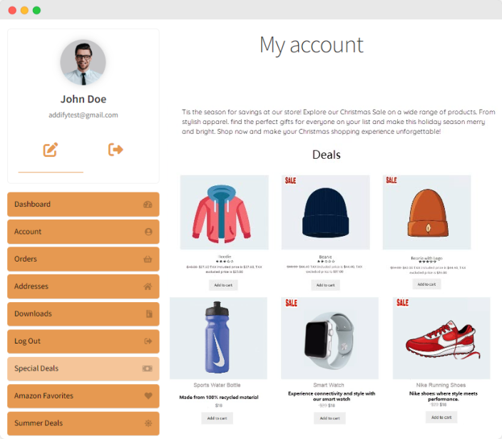 my account page customizer