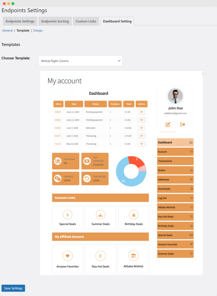 my account page customizer