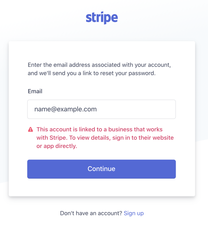 Forgot password error using WooPayments Stripe Express account email address
