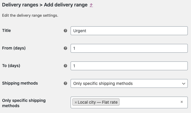 Add a delivery range
