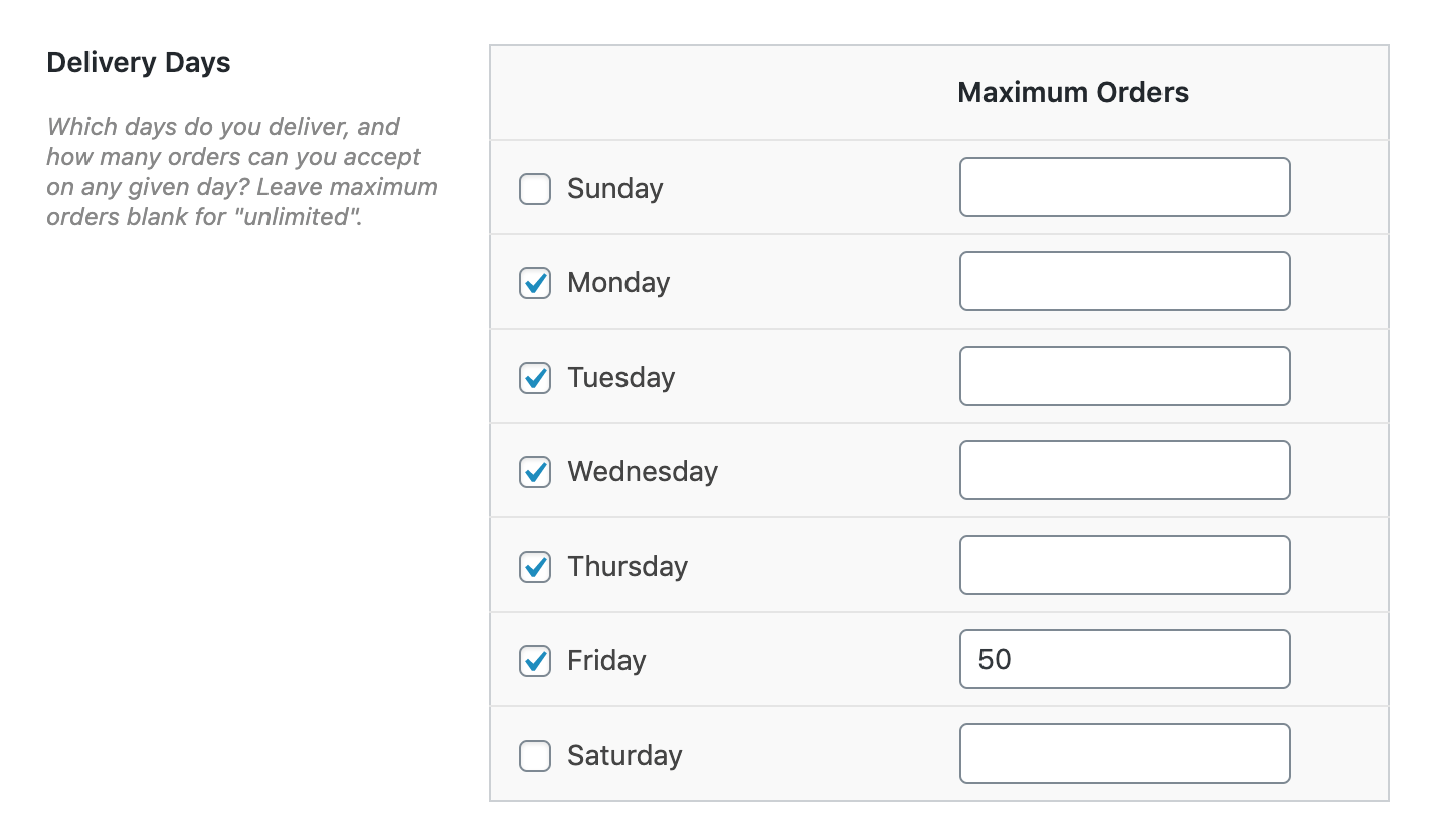 Choose store delivery days in WooCommerce