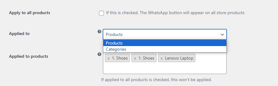 Limita el botón «Pedir por WhatsApp» a productos o categorías concretos