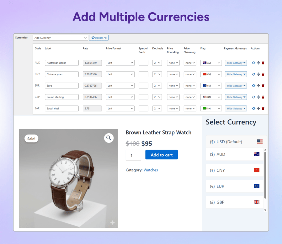 Add Multiple Currencies - Currency Switcher For WooCommerce