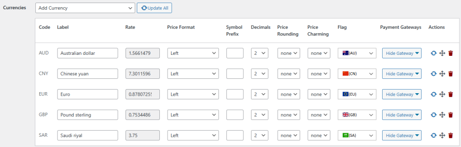 Add Multiple Currencies