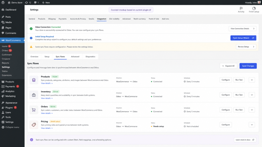 Odoo Sync Flows mockup