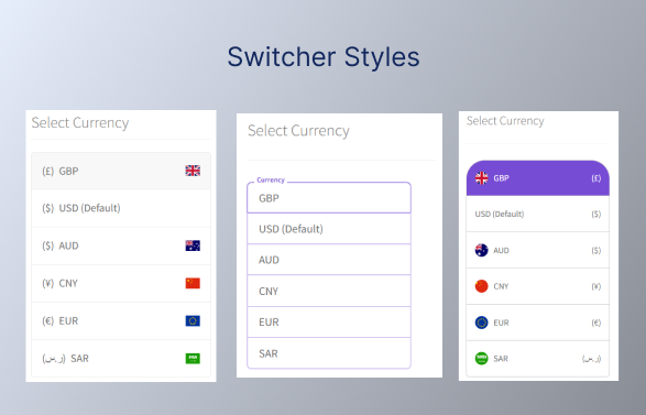 Currency Switcher Widget for WooCommerce Display Styles