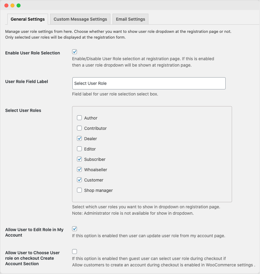 Display selected user role in dropdown