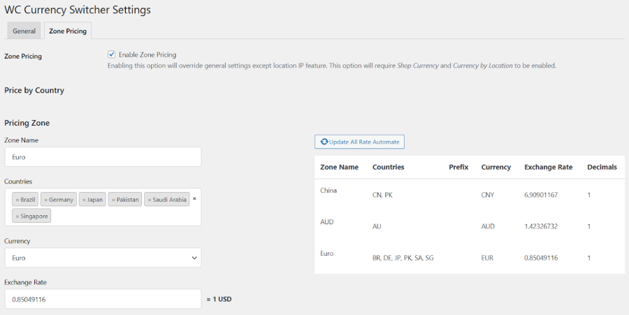 Multiple Zone Pricing - Backend