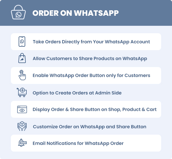 WooCommerce order on whatsapp features
