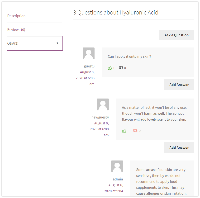 Q&A List and Tab