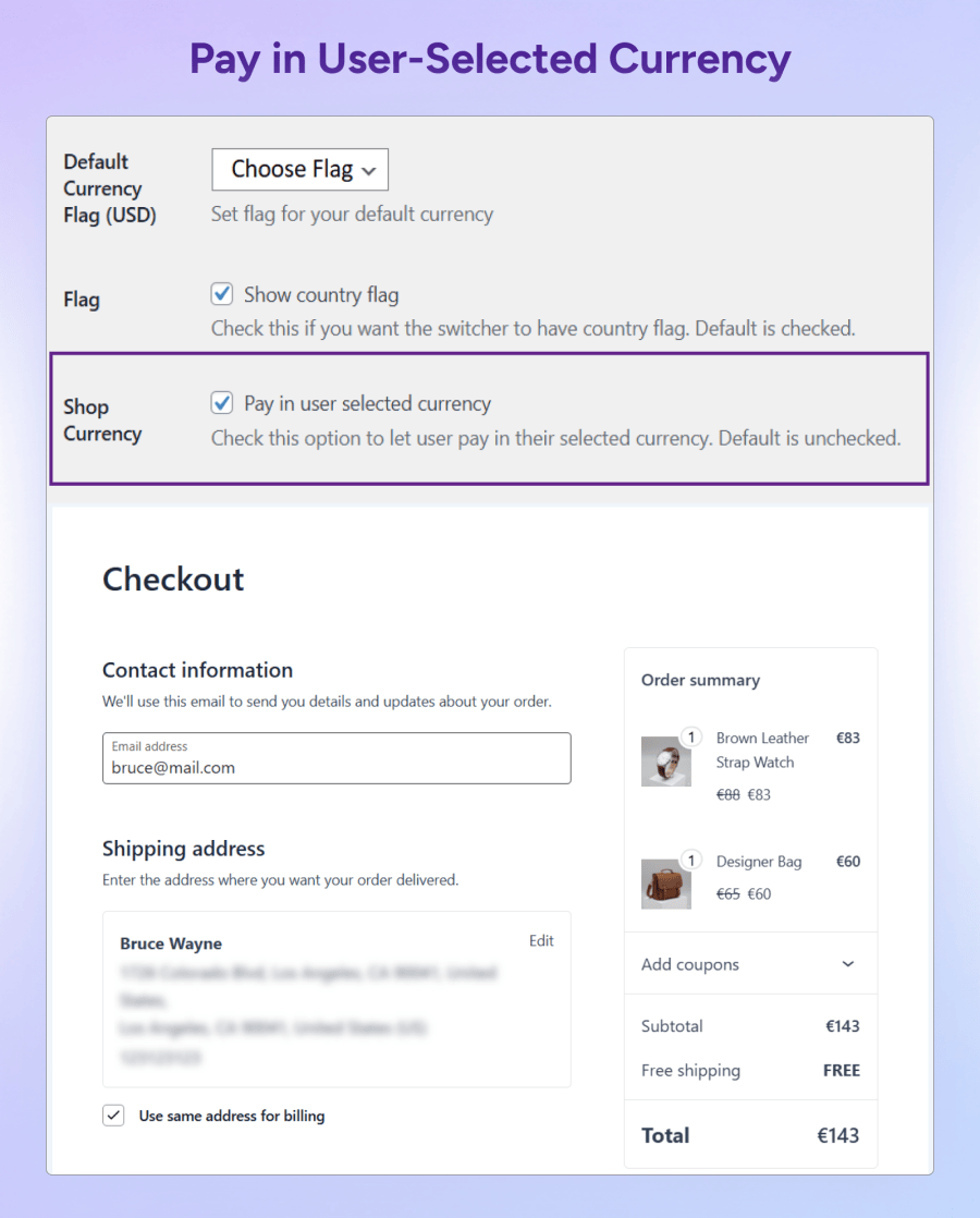Pay in User-Selected Currency