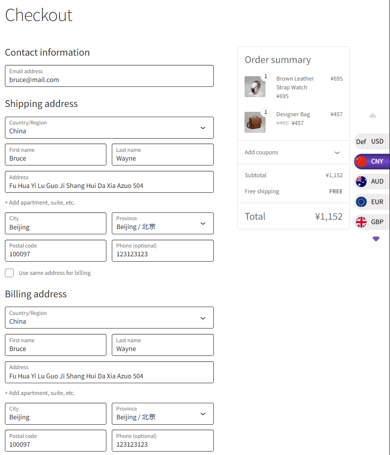 Switch Currency by Billing or Shipping Country during Checkout