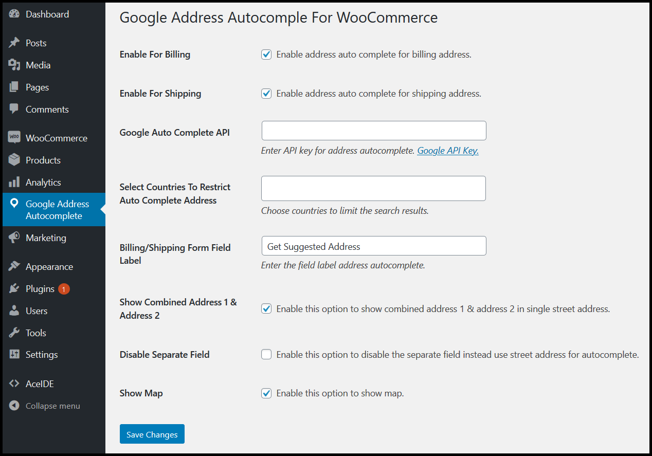 Google Address Autocomplete For WooCommerce - WooCommerce