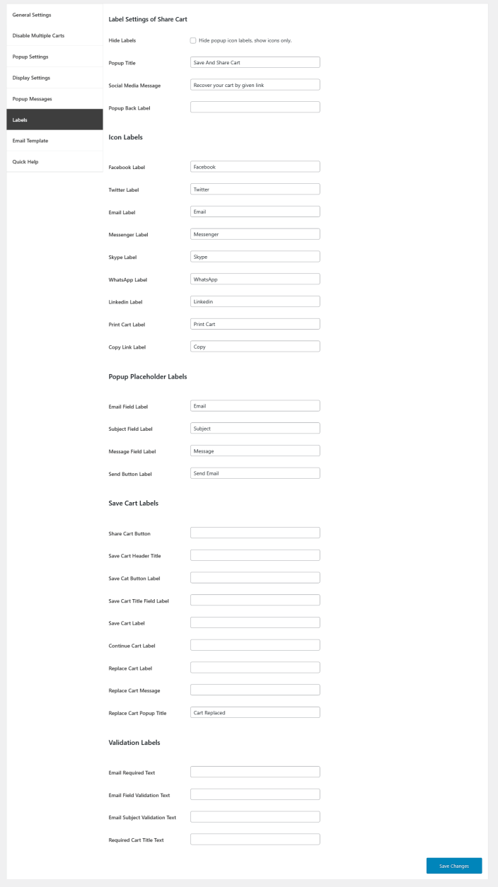 save and share cart labels