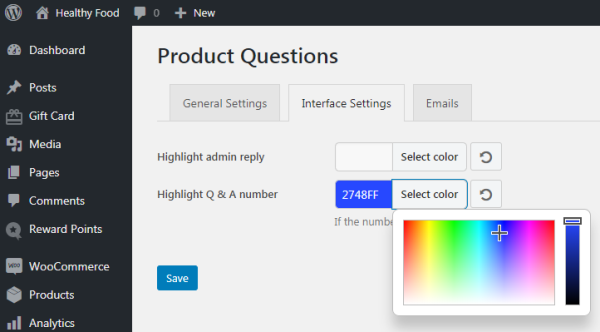 Interface settings