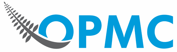 OPMC logo blue with gray leaf
