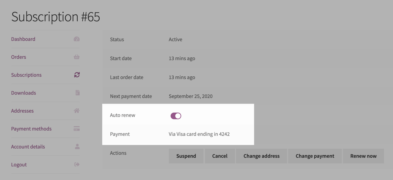 Activating/Deactivating Auto Renew Documentation - WooCommerce