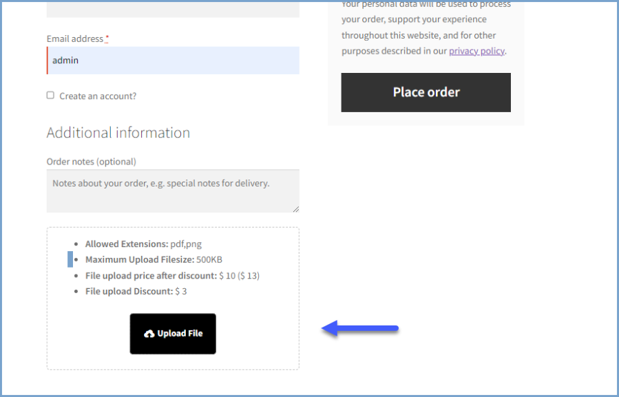 Allow file upload on the checkout page