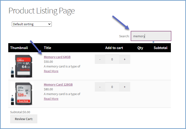 WooCommerce product listing page