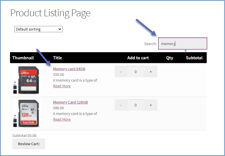 Page de liste de produits WooCommerce