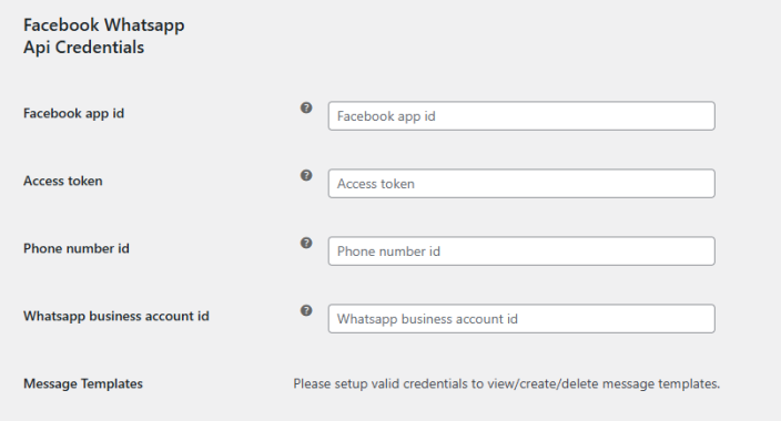 Facebook/WhatsApp API Credentials