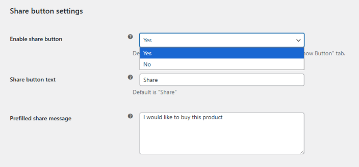 Settings for the Share Button