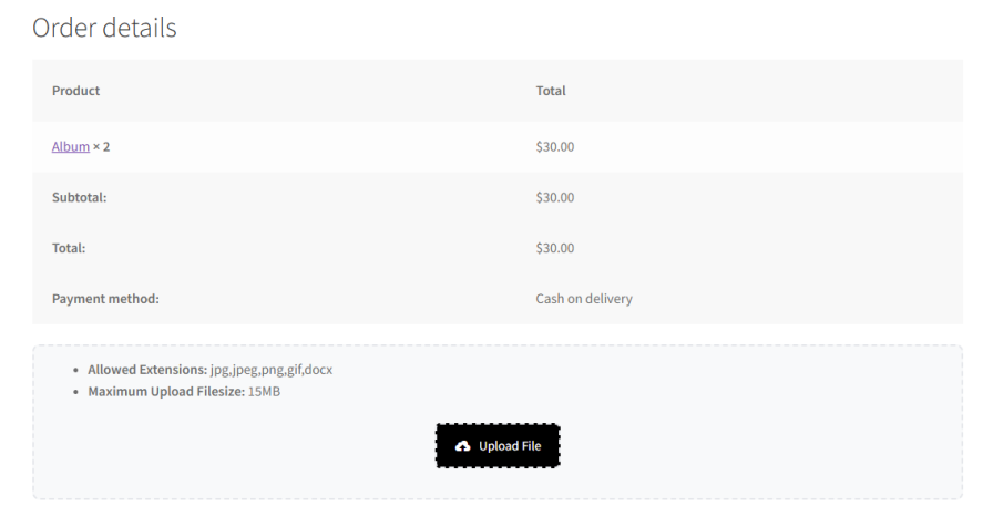 Upload Files on the Thank You - Order View Page